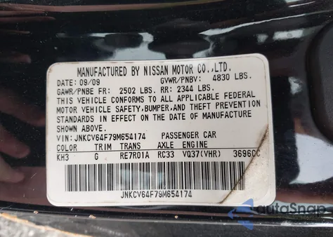 2009 Infiniti G37X z USA, uszkodzony, nr VIN JNKCV64F79M654174